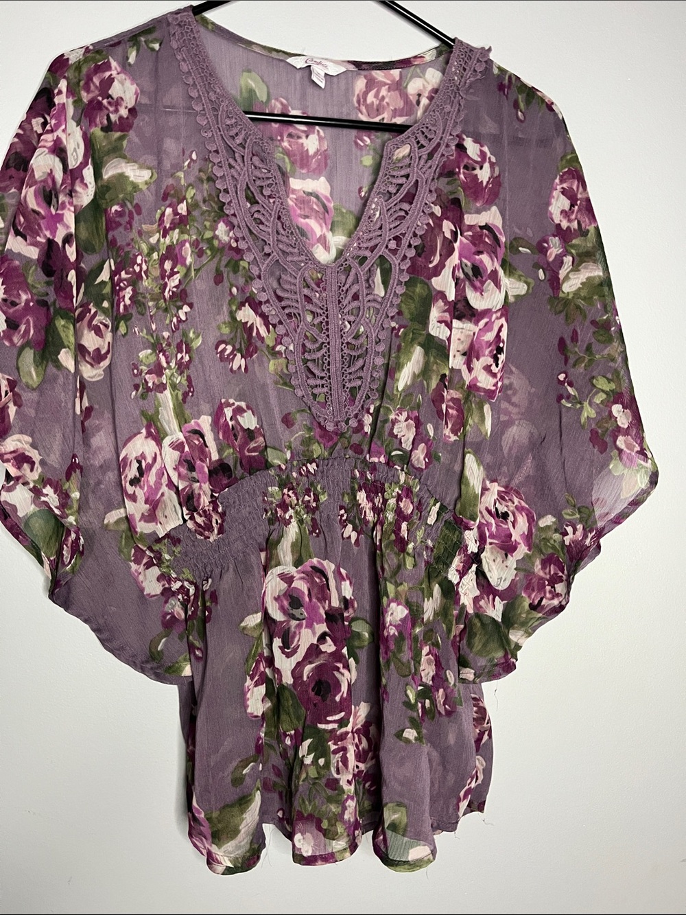 Candie’s floral sheer layering top summer flowy bohemian blouse